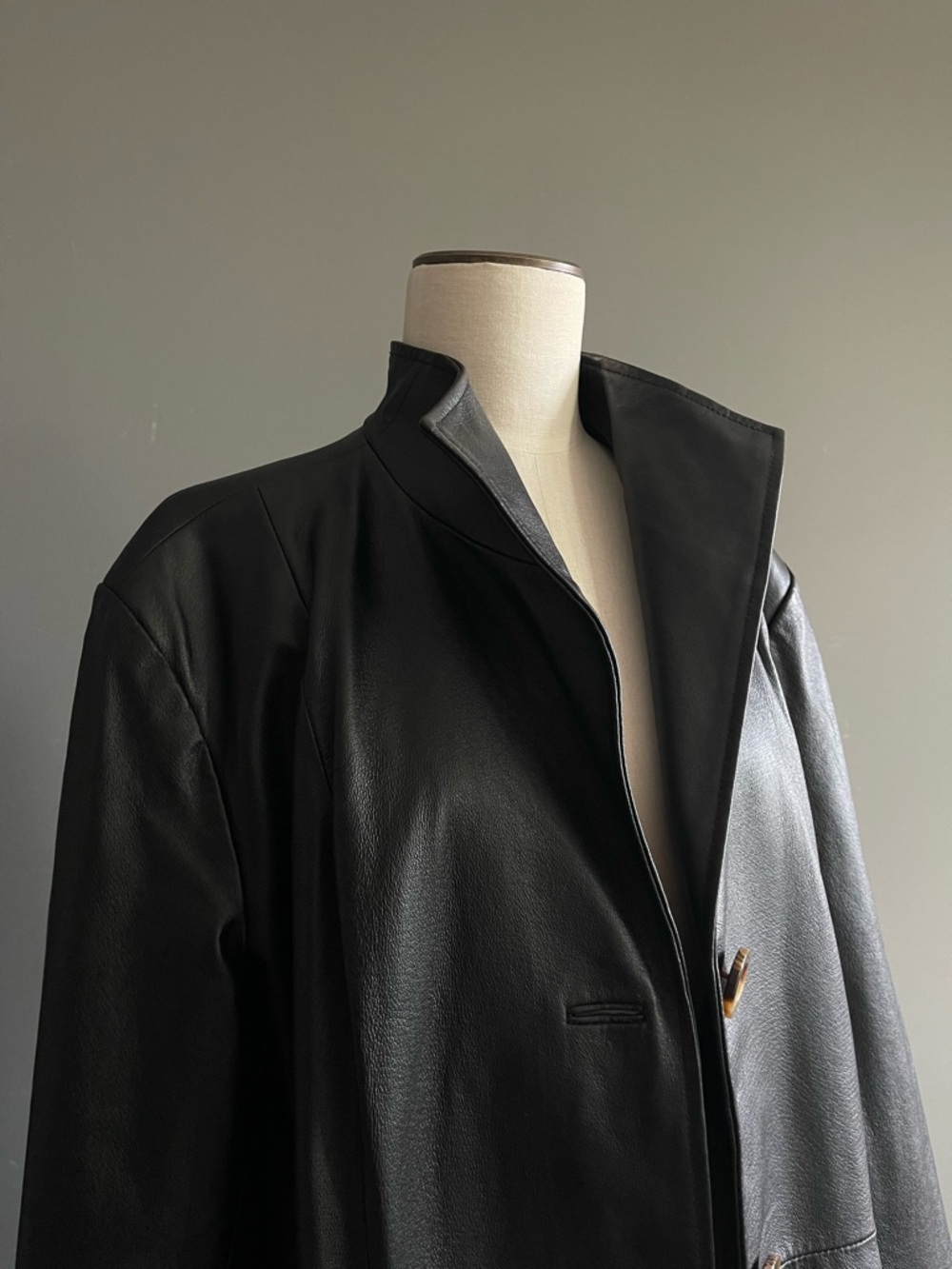 Terry Lewis Black Leather Jacket Minimal Oversized Blazer Coat Luxe Parisian - Picture 2 of 11